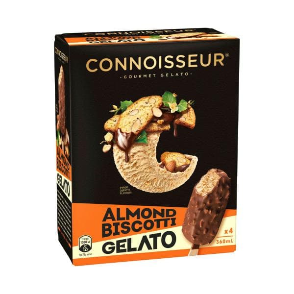 Connoisseur Almond Biscotti Gelato Sticks 4 Pack | 360mL