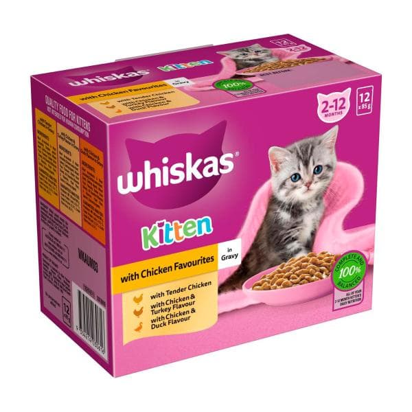 Whiskas Kitten Wet Cat Food With Chicken Favourites In Gravy Pouches 12x85g | 12 Pack