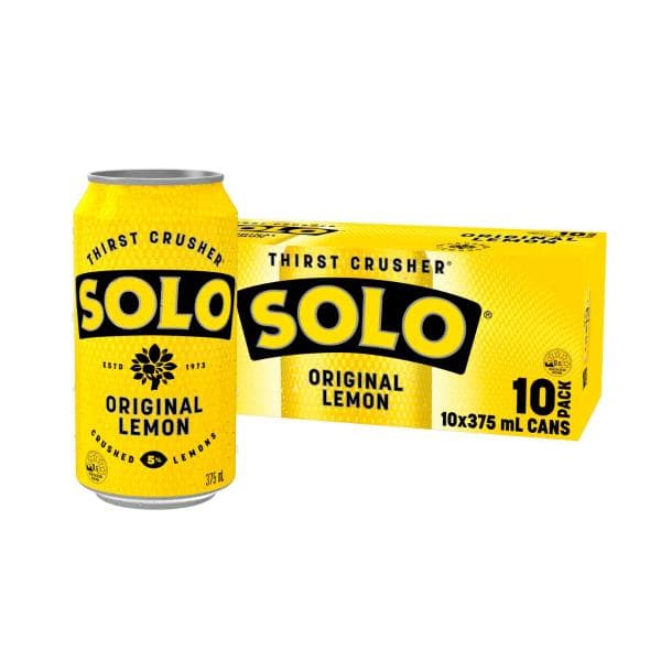 Solo Thirst Crusher Original Lemon Soft Drink Cans Multipack 375ml x 10 Pack | 10 Pack