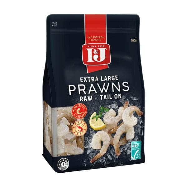 I&J Frozen Raw Prawns Tail On Extra Large | 500g