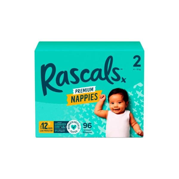 Rascals Premium Nappies Size 2 (4-8kg) | 96 Pack
