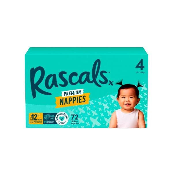 Rascals Premium Nappies Size 4 (10-15kg) | 72 Pack