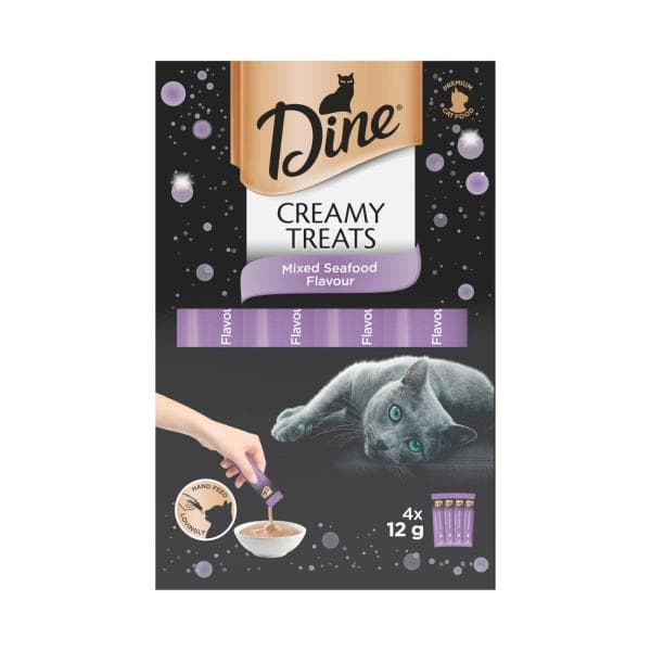 Dine Creamy Treats Cat Treats Mixed Seafood Flavour 4x12g Sachets | 4 pack