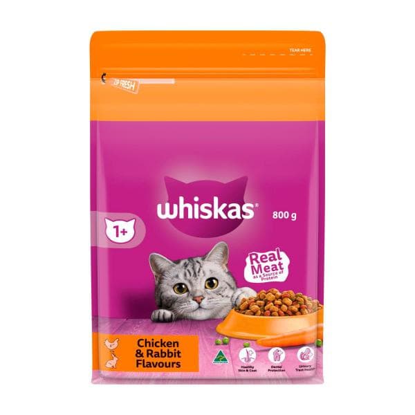 Whiskas Adult 1+ Years Dry Cat Food Chicken & Rabbit Flavour | 800g