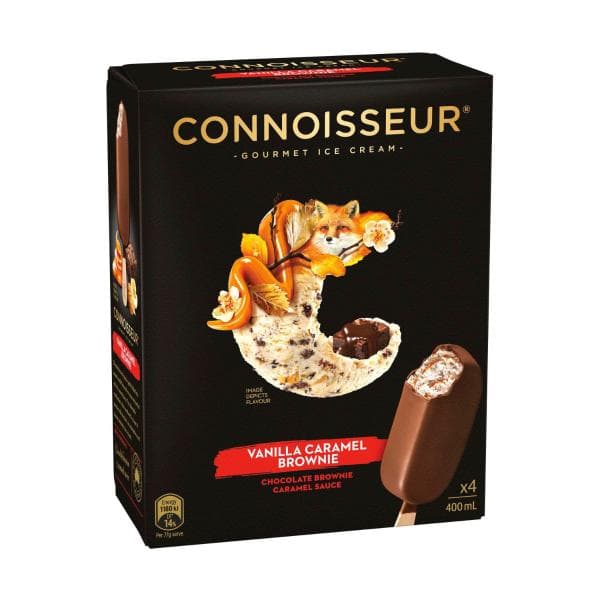 Connoisseur Vanilla Caramel Brownie Ice Cream Sticks 4 Pack | 400mL
