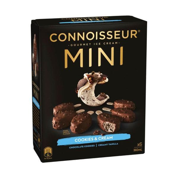 Connoisseur Mini Cookies & Cream Ice Cream Sticks 6 Pack | 360mL