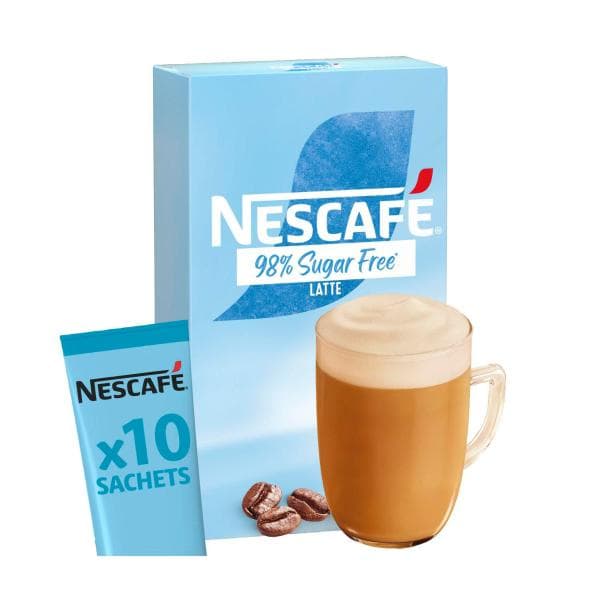 Nescafe 98% Sugar Free Latte Coffee Sachets | 10 pack