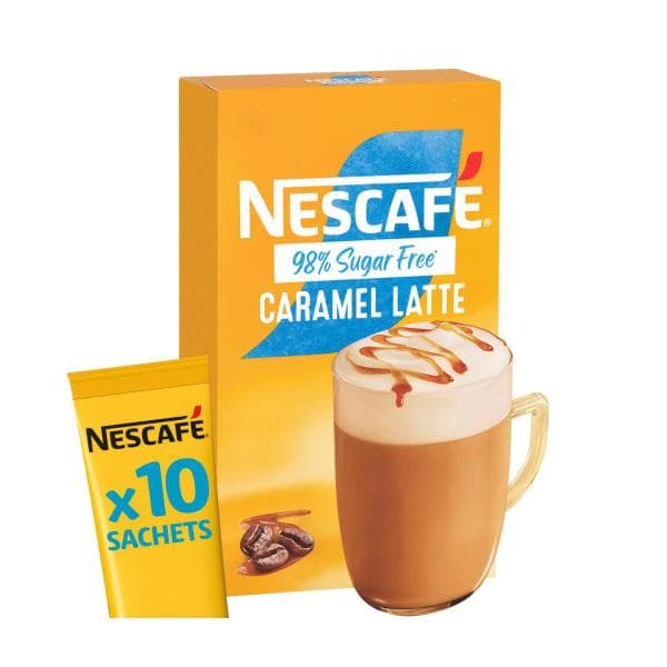 Nescafe 98% Sugar Free Caramel Latte Coffee Sachets | 10 Pack
