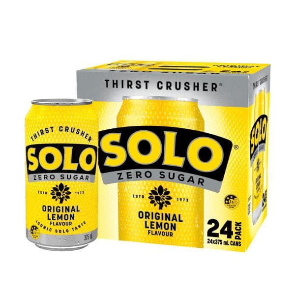 Solo Zero Sugar Original Lemon Soft Drink Cans Multipack 375ml x 24 Pack | 24 pack