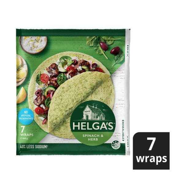 Helga's Spinach & Garden Herb Wraps 7 Pack | 445g