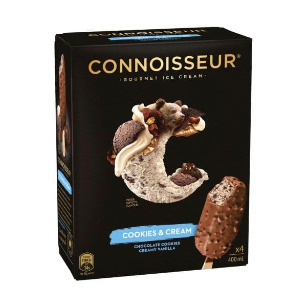 Connoisseur Cookies & Cream Ice Cream Sticks 4 Pack | 400mL