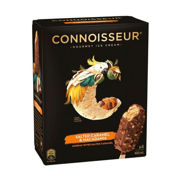 Connoisseur Murray River Salted Caramel & Macadamia Ice Cream Sticks 4 Pack | 400mL