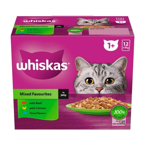 Whiskas Adult 1 + Years Wet Cat Food Mixed Favourites In Jelly 12x85g Pouches | 12 Pack