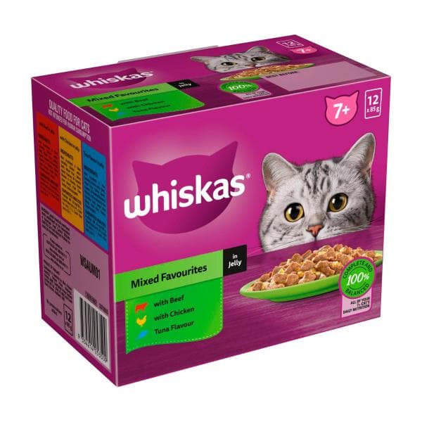 Whiskas Senior 7+ Years Wet Cat Food Mixed Favourites In Jelly 12x85g Pouch | 12 Pack