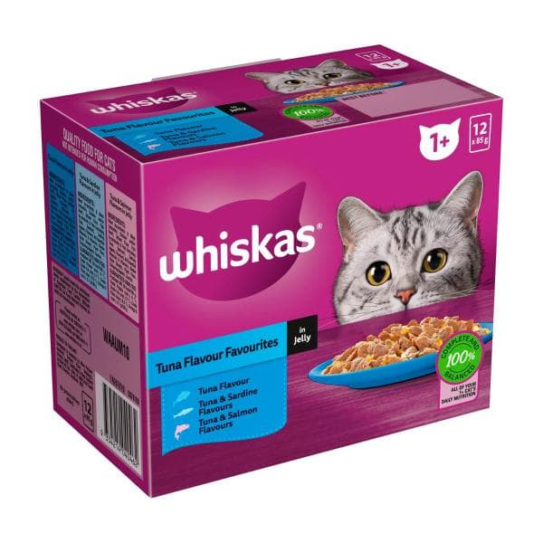 Whiskas Adult 1 + Years Wet Cat Food Tuna Favourites In Jelly 12x85g Pouches | 12 Pack