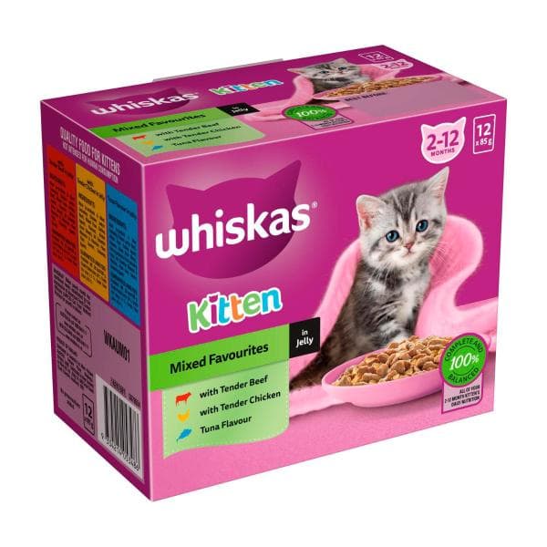 Whiskas Kitten 2-12 Months Wet Cat Food With Mixed Favourites In Jelly 12x85g Pouch | 12 Pack