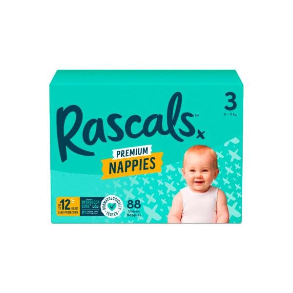 Rascals Premium Nappies Size 3 (6-11kg) | 88 Pack