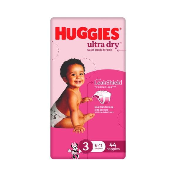 Huggies Ultra Dry Nappies Girls Size 3 (6-11kg) | 44 Pack