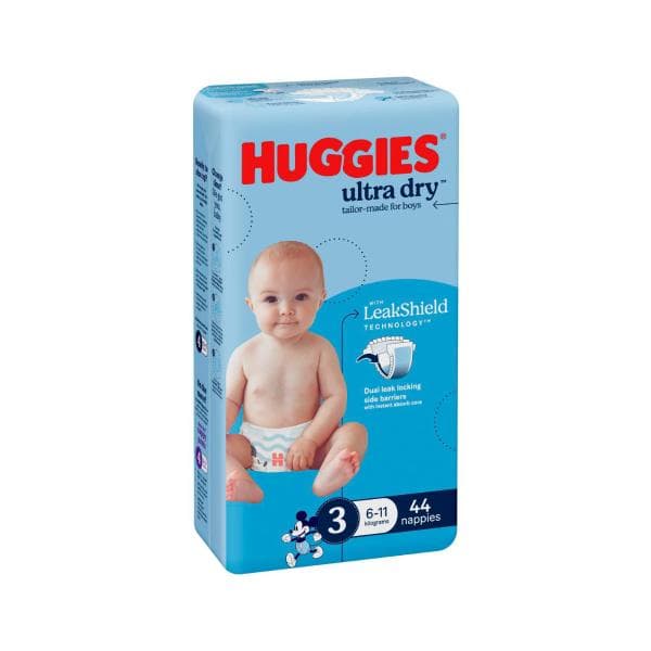 Huggies Ultra Dry Nappies Boys Size 3 (6-11kg) | 44 Pack