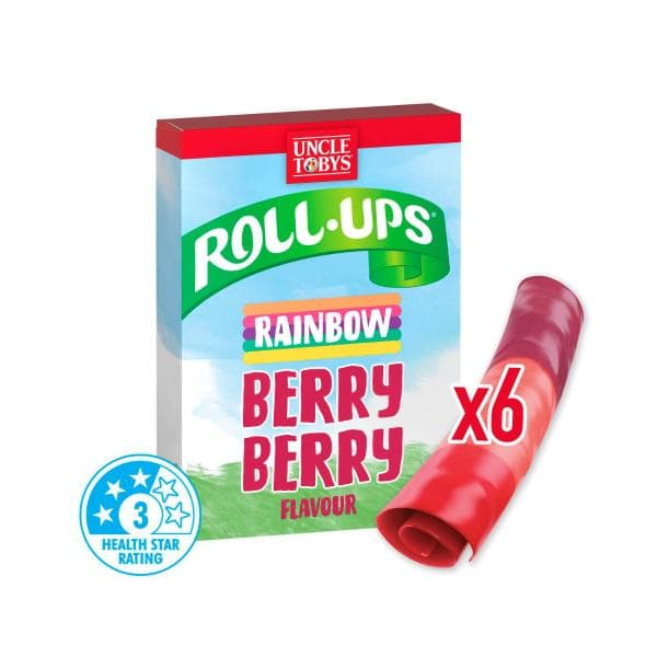 Uncle Tobys Roll-ups Rainbow Berry Lunchbox Snacks Made With Real Fruit | 94g
