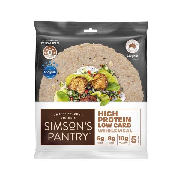 Simsons Pantry High Protein Low Carb Wholemeal Wrap 5 Pack | 210g