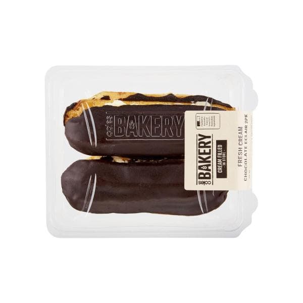 Coles Bakery Fresh Cream Chocolate Eclairs | 2 Pack