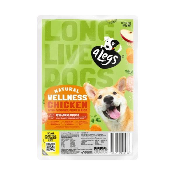 4 Legs Natural + Wellness Boost With Chicken Vegies & Fruit Meatball Dog Food Trays | 870g