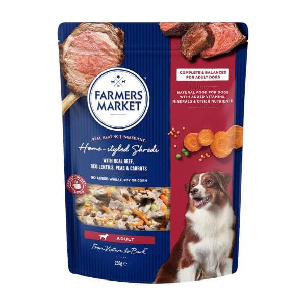Farmers Market Adult Dog Food Homestyle Shreds With Beef Red Lentils Peas & Carrots | 250g