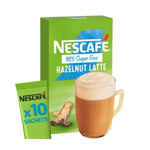 Nescafe Coffee 98% Sugar Free Hazelnut Coffee Sachets | 10 Pack