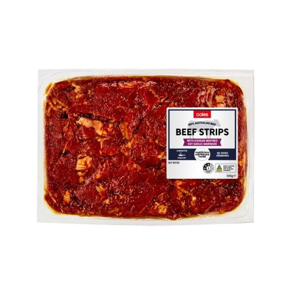 Coles Beef Strips Korean Soy Garlic Marinade | 500g