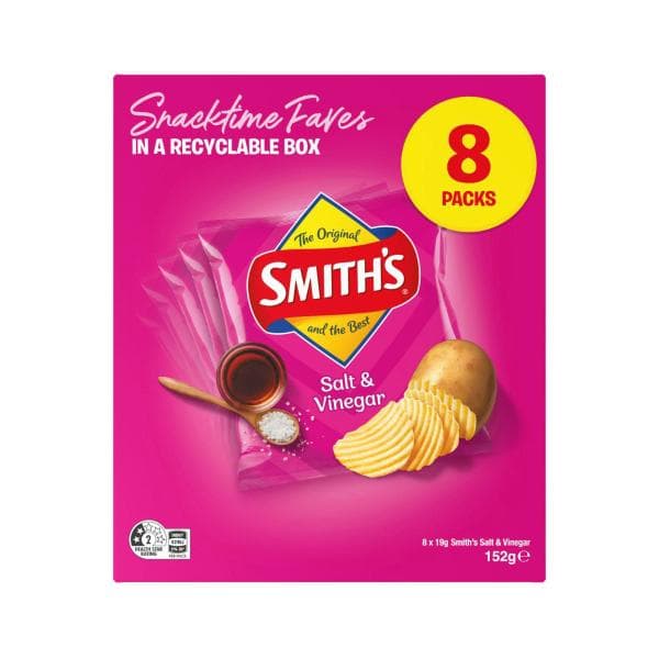 Smith's Potato Chips Lunchbox Snacks Multipack Salt & Vinegar 8 Pack | 152g