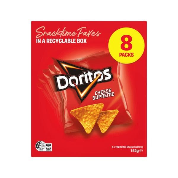 Doritos Corn Chips Lunchbox Snacks Multipack Cheese Supreme 8 Pack | 152g