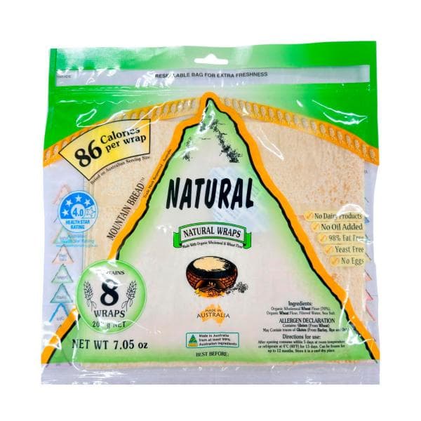 Mountain Bread Natural Wraps 8 Pack | 200g