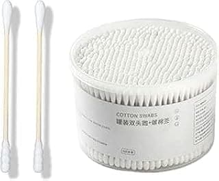 Bamboo Cotton Swabs 500 Count- Double-Tipped Round + Spiral, 100% Cotton Biodegradable Unbleached Organic Safety Swabs F