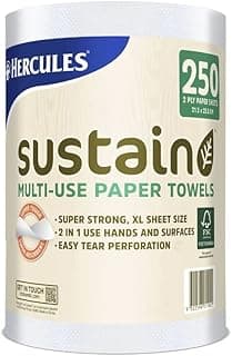 Hercules 2 Ply Paper Towel 250 Sheets Heavy Duty Clean Multi Surface Use - Super Tough and Super Absorbent