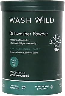 WASH WILD Dishwasher Powder 1kg, Plant & Mineral-Based, Environmentally-Friendly Packaging, Up to 100 loads