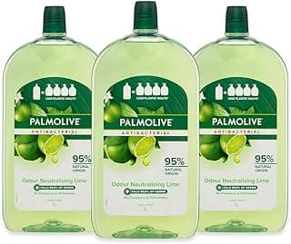 Palmolive Antibacterial Liquid Hand Wash Soap 3L (3 x 1L packs), Odour Neutralising Lime Refill and Save, No Parabens Ph
