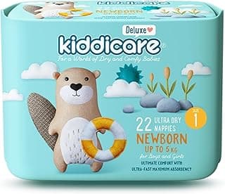 Kiddicare Deluxe Newborn Baby Nappies, Size 1 (Up to 5kg), 22-Count, Pack of 1, Ultra-Fast 12-Hour Absorption, Leak Prot