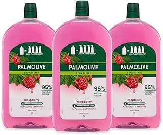Palmolive Foaming Liquid Hand Wash Soap 3L (3 x 1L packs), Raspberry Refill and Save, No Parabens Phthalates and Alcohol