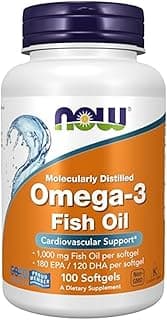 NOW Supplements, Omega-3 180 EPA / 120 DHA, Molecularly Distilled, Cardiovascular Support*, 100 Softgels