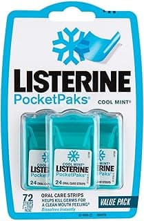 Listerine Pocketpaks Oral Care Strips Cool Mint Value Pack 72 | Kill Germs for a Clean Mouth Feeling|Dissolves Instantly