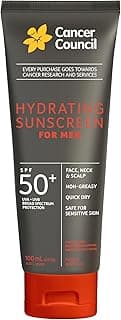 Cancer Council SP50+ Hydrating Sunscreen for Men 100ml - Daily Sun Block with Broad Spectrum UVA/UVB, Sweat & Water Resi