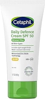 Cetaphil Daily Defence Cream SPF 50 50g, Mineral Face Sunscreen, Broad Spectrum UVA & UVB Protection, with Micronised Zi
