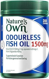Nature's Own Odourless Fish Oil 1500mg Capsules 200 - Naturally Derived Omega 3 - Supports Brain Function, Heart & Eye H
