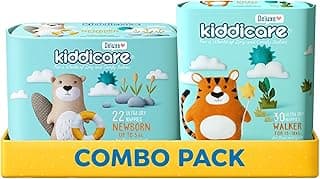 Kiddicare Deluxe Baby Nappies Combo Pack – Size 1 Newborn (Up to 5kg, 22 Count) + Size 5 Walker (13–18kg, 30 Count) | 12