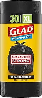 Glad Wavetop Tie Garbage Bags, 30 Extra Large Multipurpose Garbage Bags, XL Size Fits 80L Bin, 30 Count