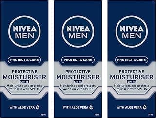 NIVEA MEN Protect & Care Face Moisturiser SPF 15 75ml | With Aloe Vera and Pro-Vitamin B5 | Hydrates & Soothes Dry Skin 
