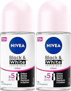 NIVEA Black & White Invisible Clear Anti-Perspirant Roll-On Deodorant 50ml | Anti-Stain Deodorant for Women | Long-Lasti