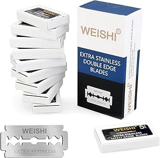 WEISHI 50Count Single Edge Razor Blades- Double Edge Safety Razor Extra Stainless Blades -Men's Safety for Shaving