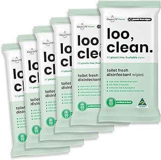 CleanLIFE Flushable Toilet Cleaning Wipes – Loo, Clean. Disinfectant Bathroom Surface Wipe, 100% Plant-Based Biodegradab